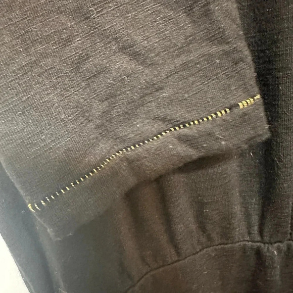 Sundry Womens Dress Blouson Ruched Black 3/4 Sleeves Gold Thread - Picture 6 of 9